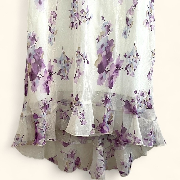 Vintage Be Smart Floral Babydoll Midi Dress 8/10 Fairy Purple Ruffled Sheer - Picture 5 of 10